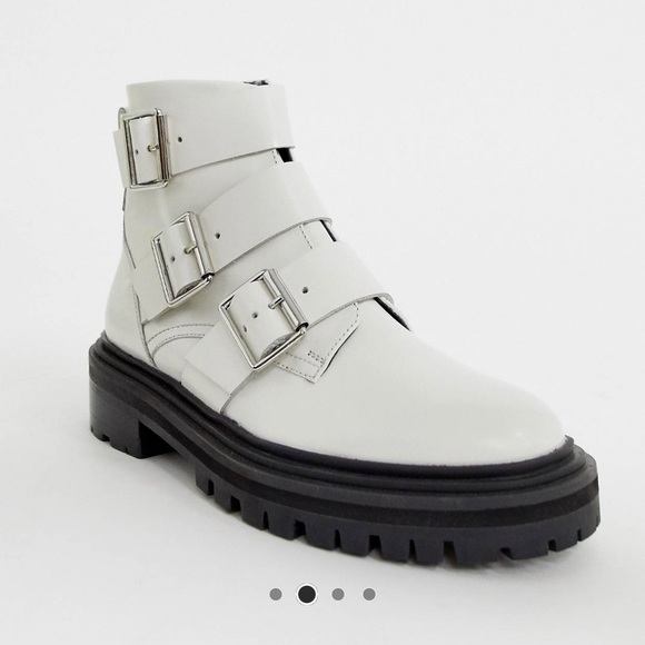 Aviate premium Leather Biker Boots In White - Picture 1 of 8